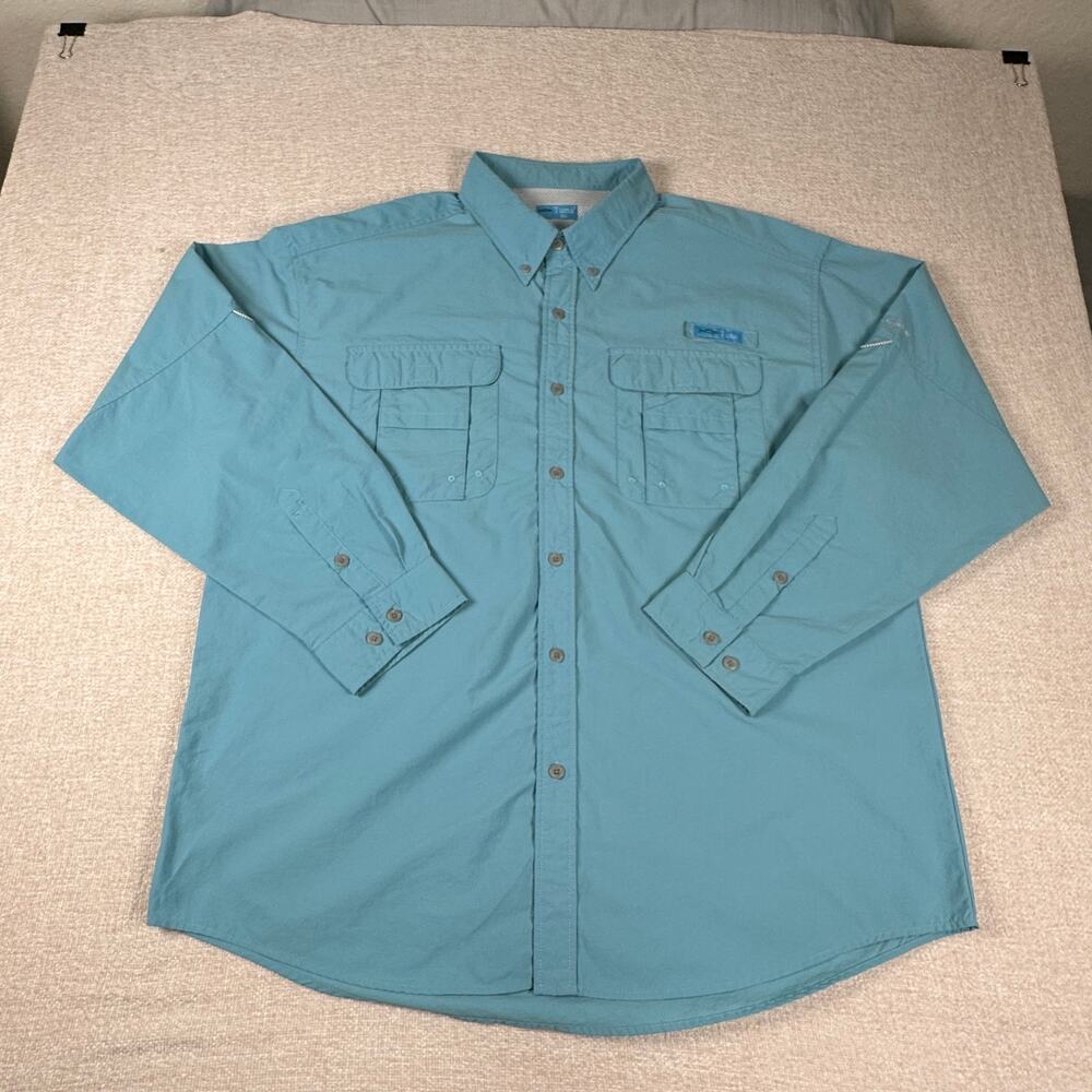 Tuna Fishing Shirt Mens 2XL Blue Vented Performance Long Sleeve